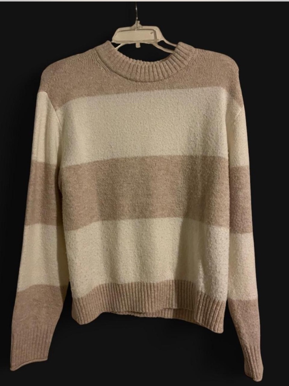 American Eagle Outfitters Striped Crewneck Sweater in Cream and Tan